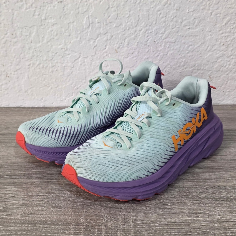 Hoka One One Rincon 3 Women Running Shoes 8B Purple/Mint Breathable Lace Up